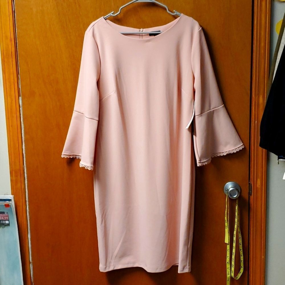 Blush Pink Midi Dress with Bell Sleeves